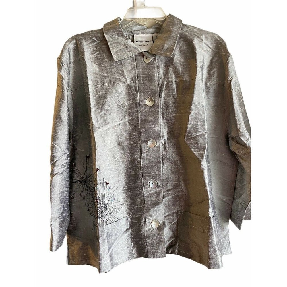 Michael Simon New York Silver 100% Silk‎ Blouse 0X